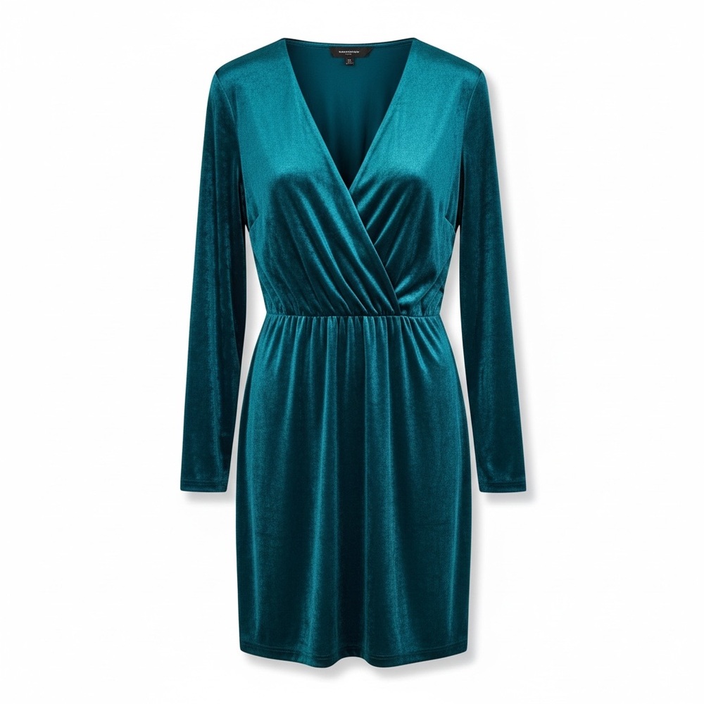 Teal Green Faux Velvet mini wrap Dress by Banana Republic NWT sz XL - Picture 2 of 4